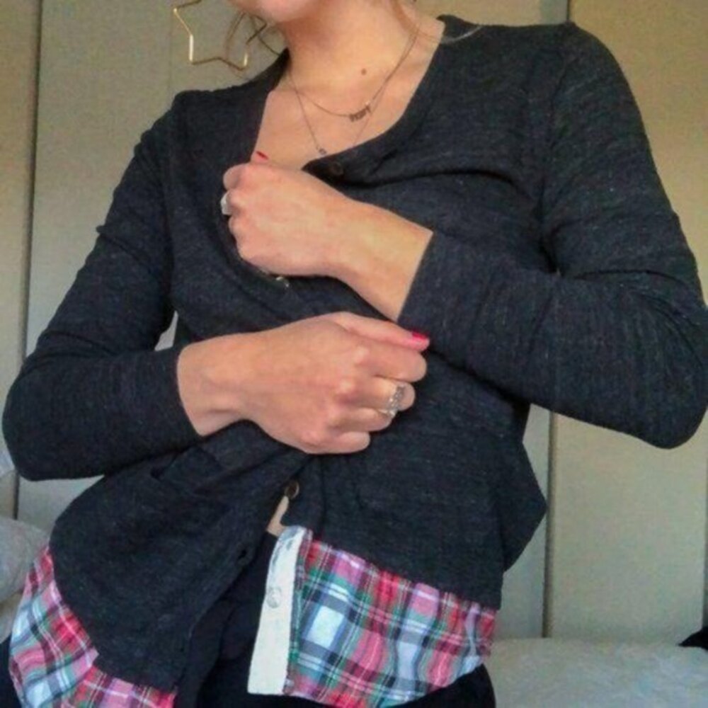 Clu Too V Neck Plaid Trimmed Cardigan